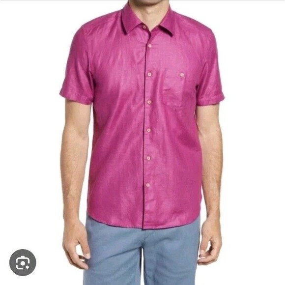 Ted Baker Button Up Shirt Size 6 Mens Purple Short Sleeve Linen Cotton Blend XXL - Picture 10 of 10